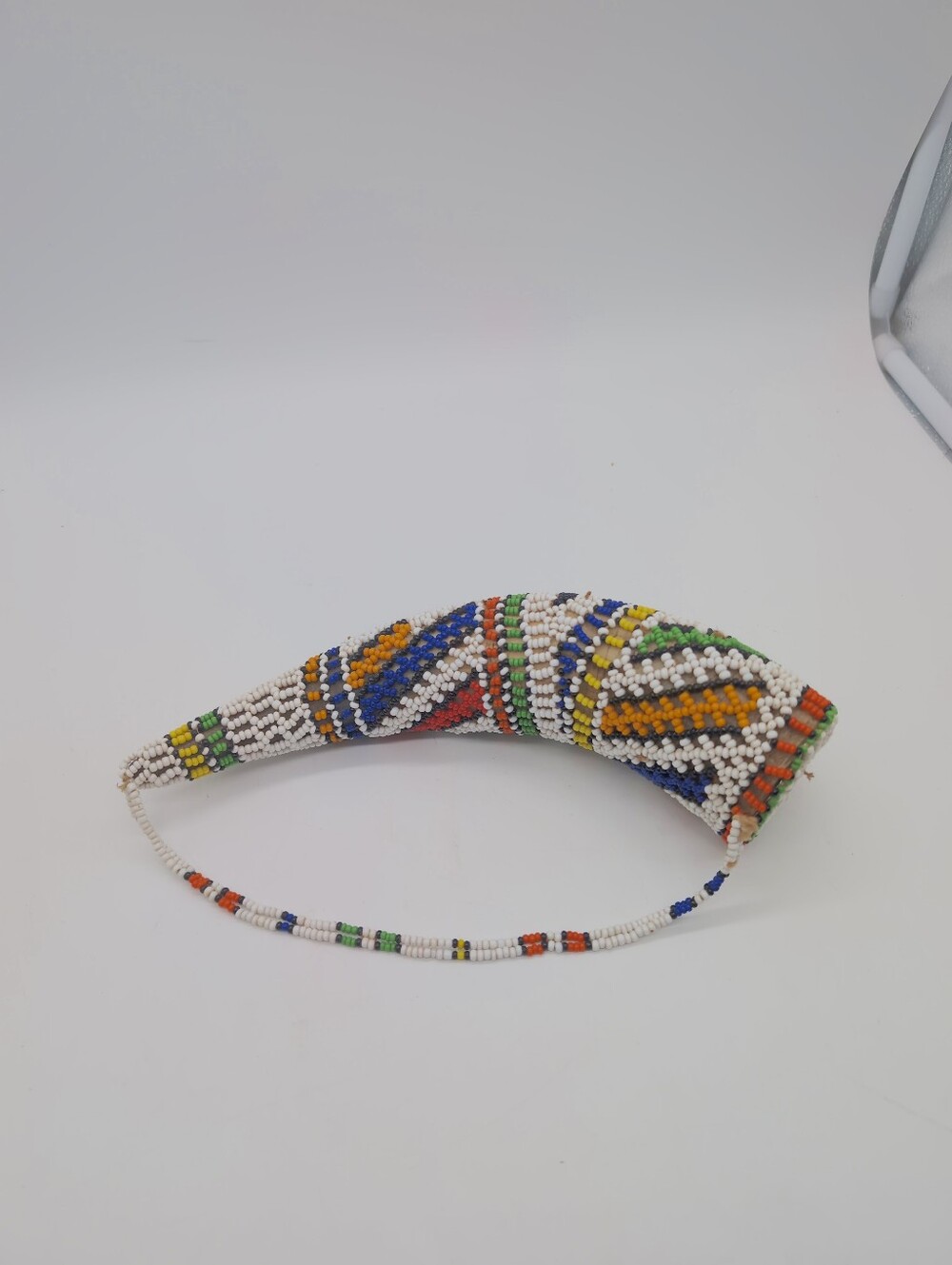 Vintage African Zulu Ndebele Hand-Beaded Horn - Mid-Century Tribal Art